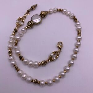 Turchin Hallmarked RARE Gold, Freshwater Pearl & Mother of Pearl Wrap Bracelet
